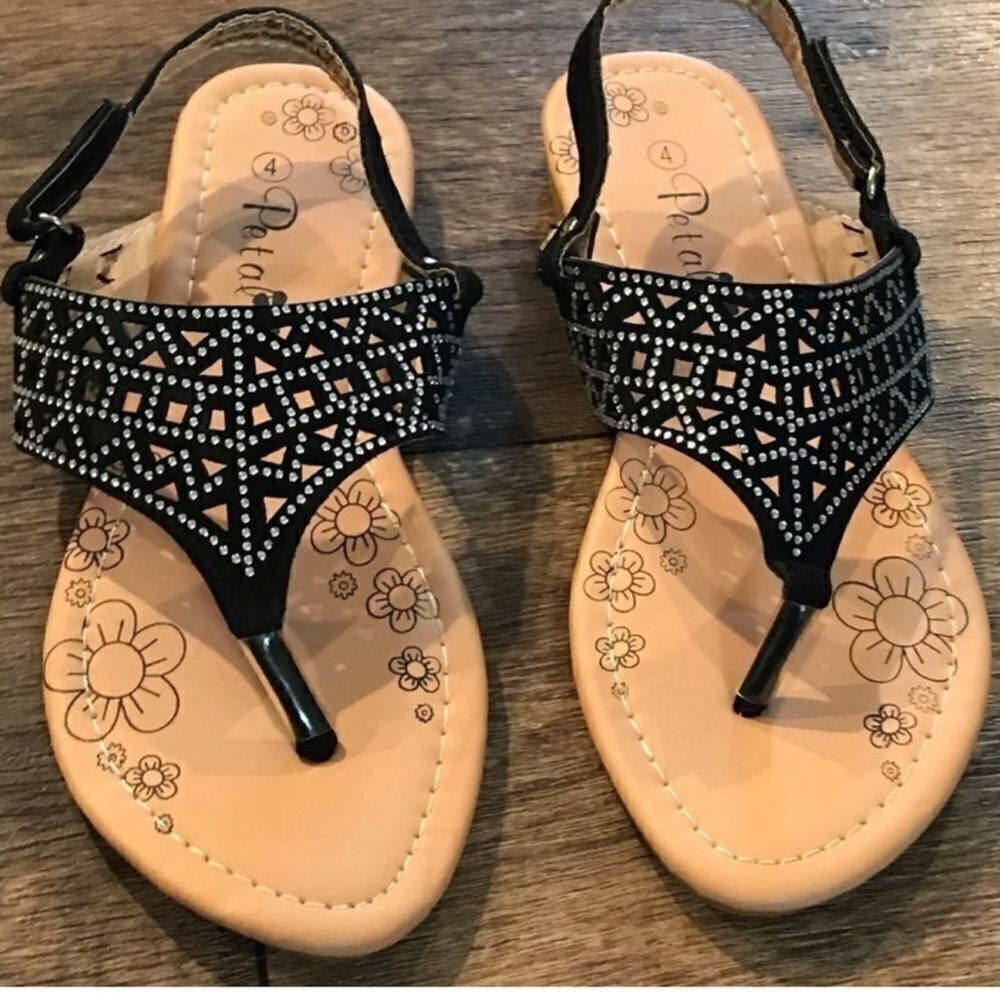 Black Girls' Embellished T-Strap Sandals